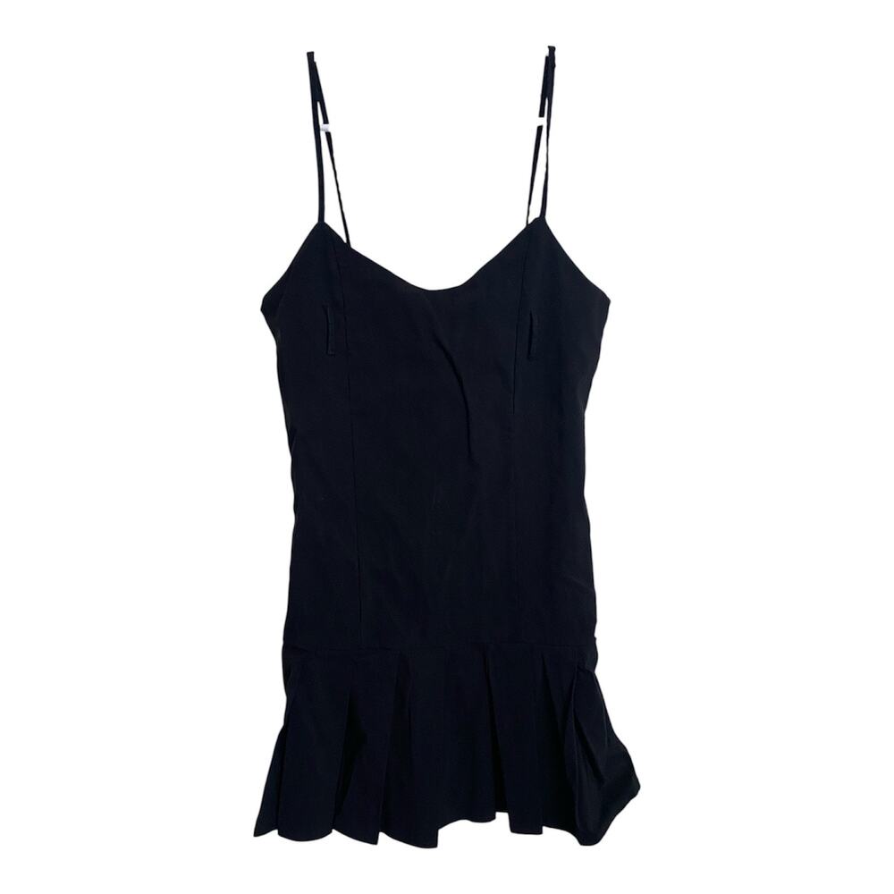 Pretty Little Thing Black Mini Dress Pleated Skirt Thin Strap Stretch Size US 4